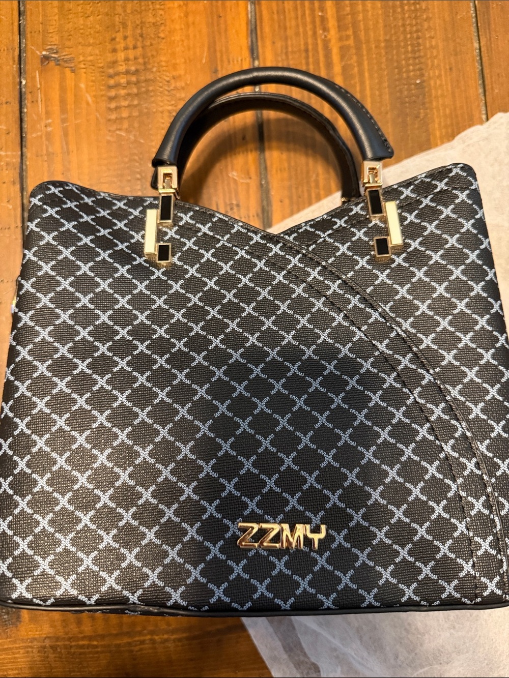 Black Patterned Top-Handle Satchel